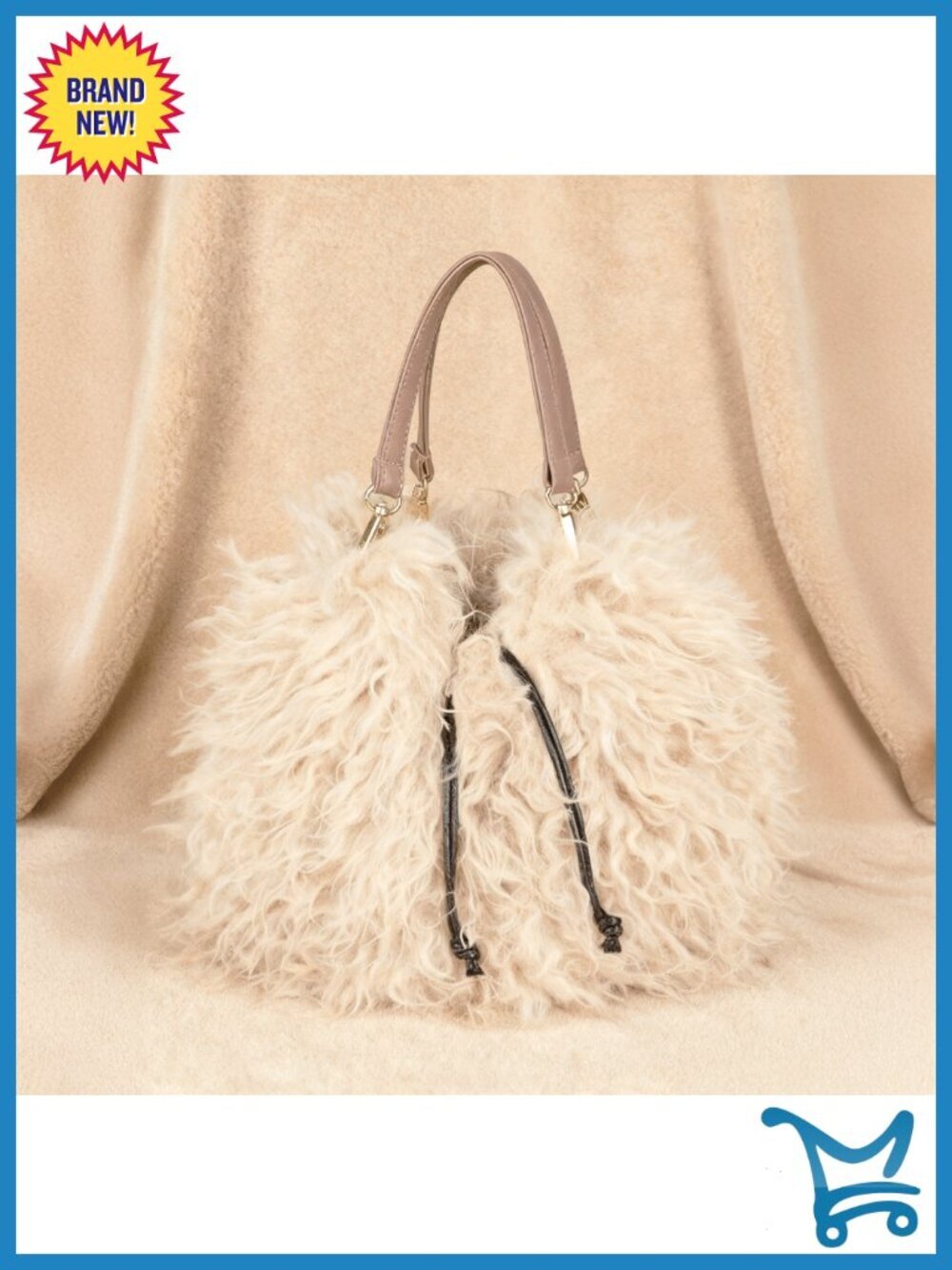 Faux Fur Tote Bag Drawstring Bucket Shoulder Handbag Soft Winter Purse - Picture 5 of 5